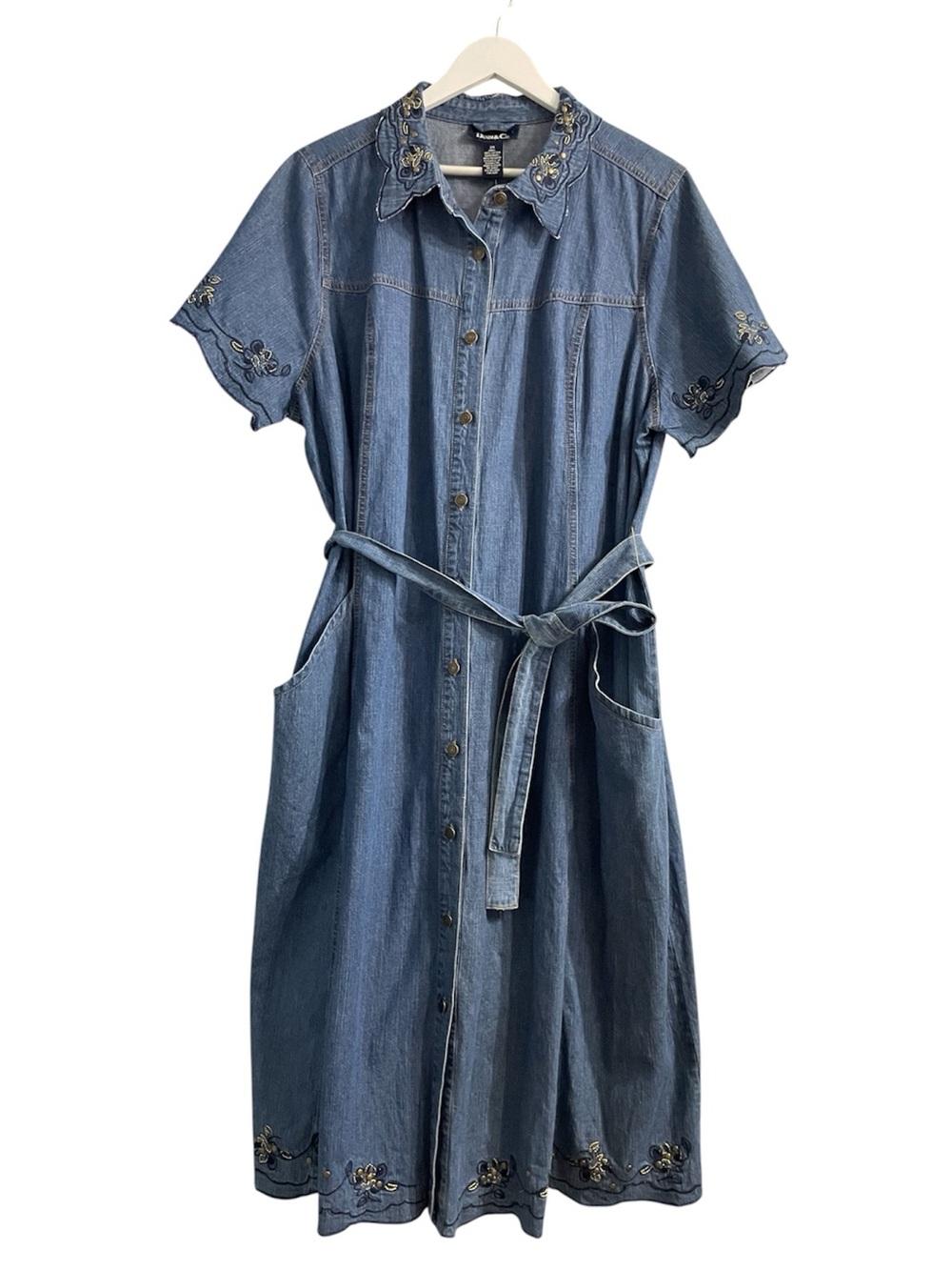 Denim & Co. embroidered Denim shirt Dress studded cowgirl cottagecore country 2X